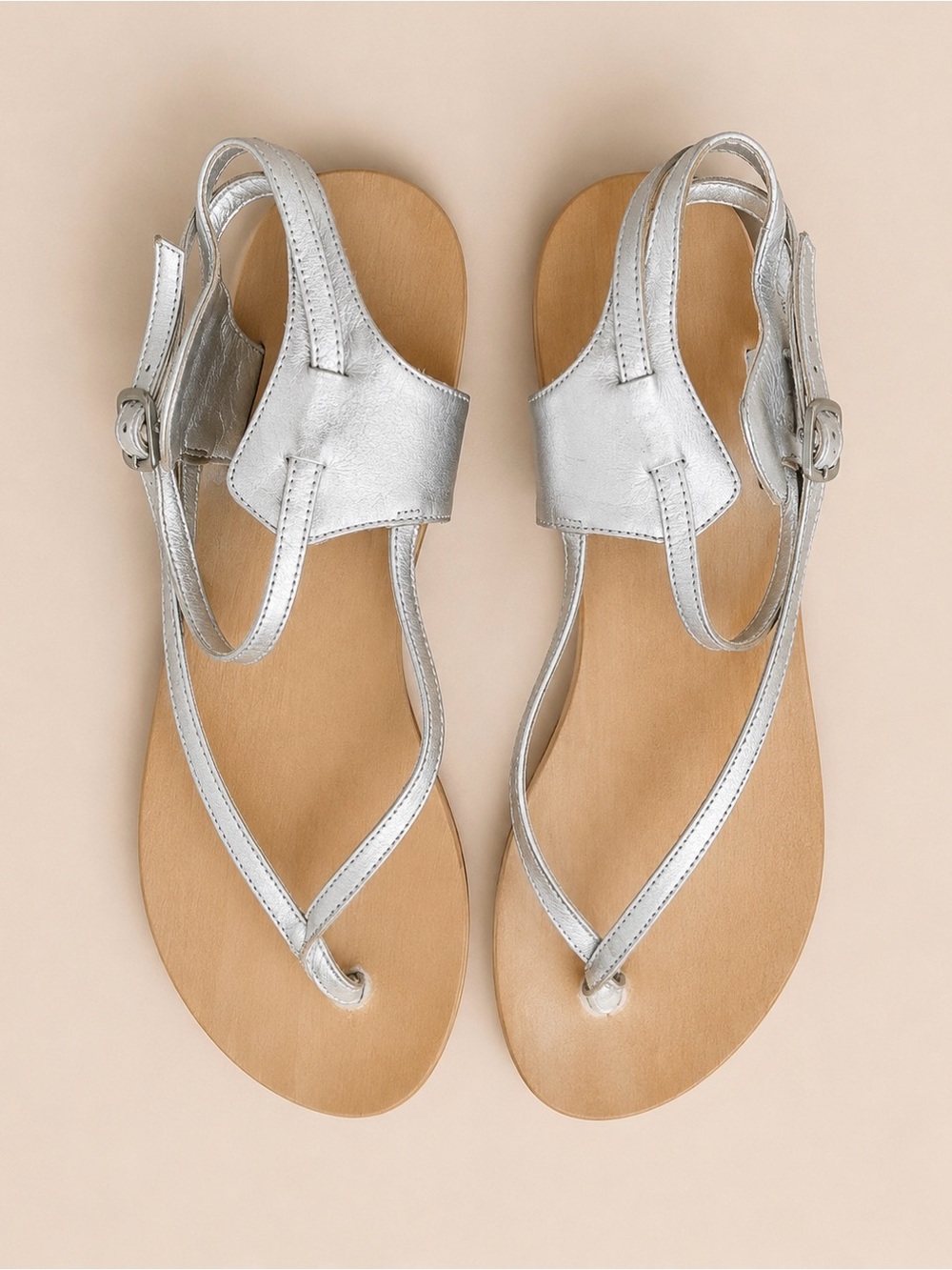Betts Silver Leather T-Strap Sandals
